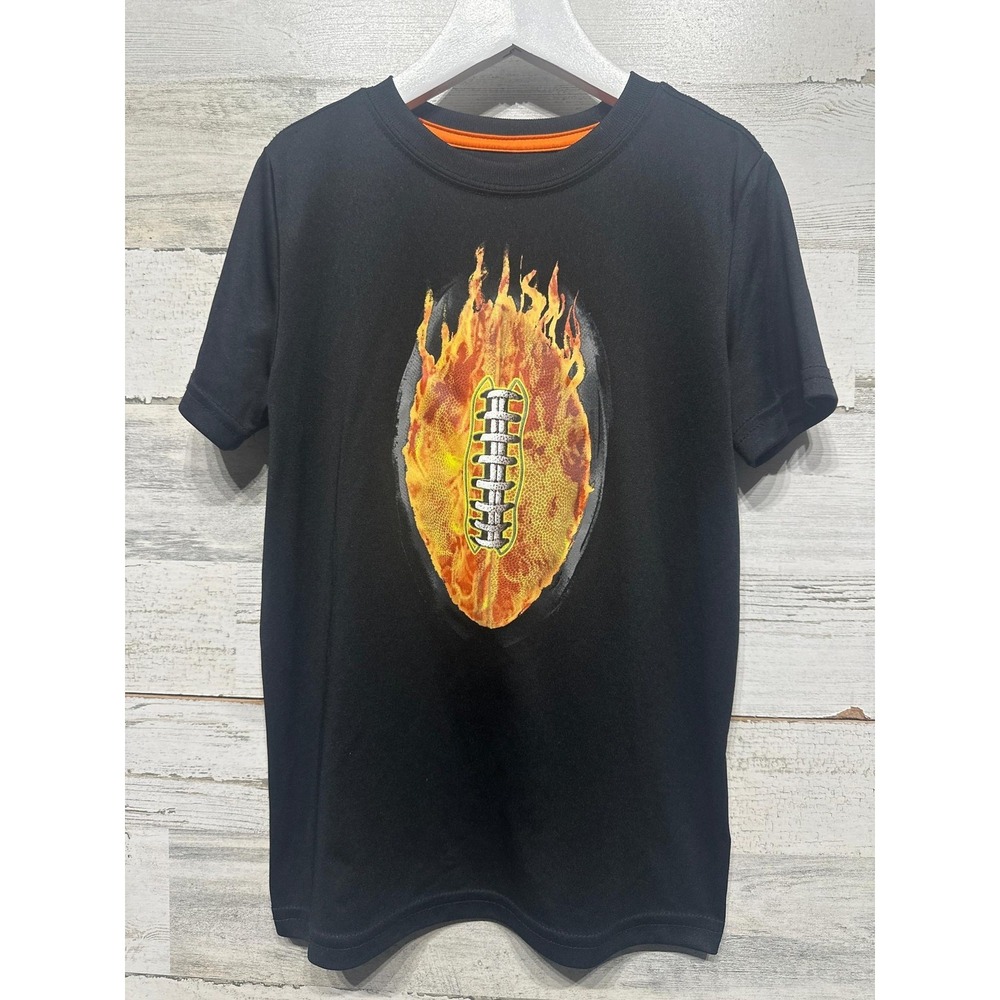 BCG‎ Graphic Tee Boys Small 8 Black Flaming Football Activewear